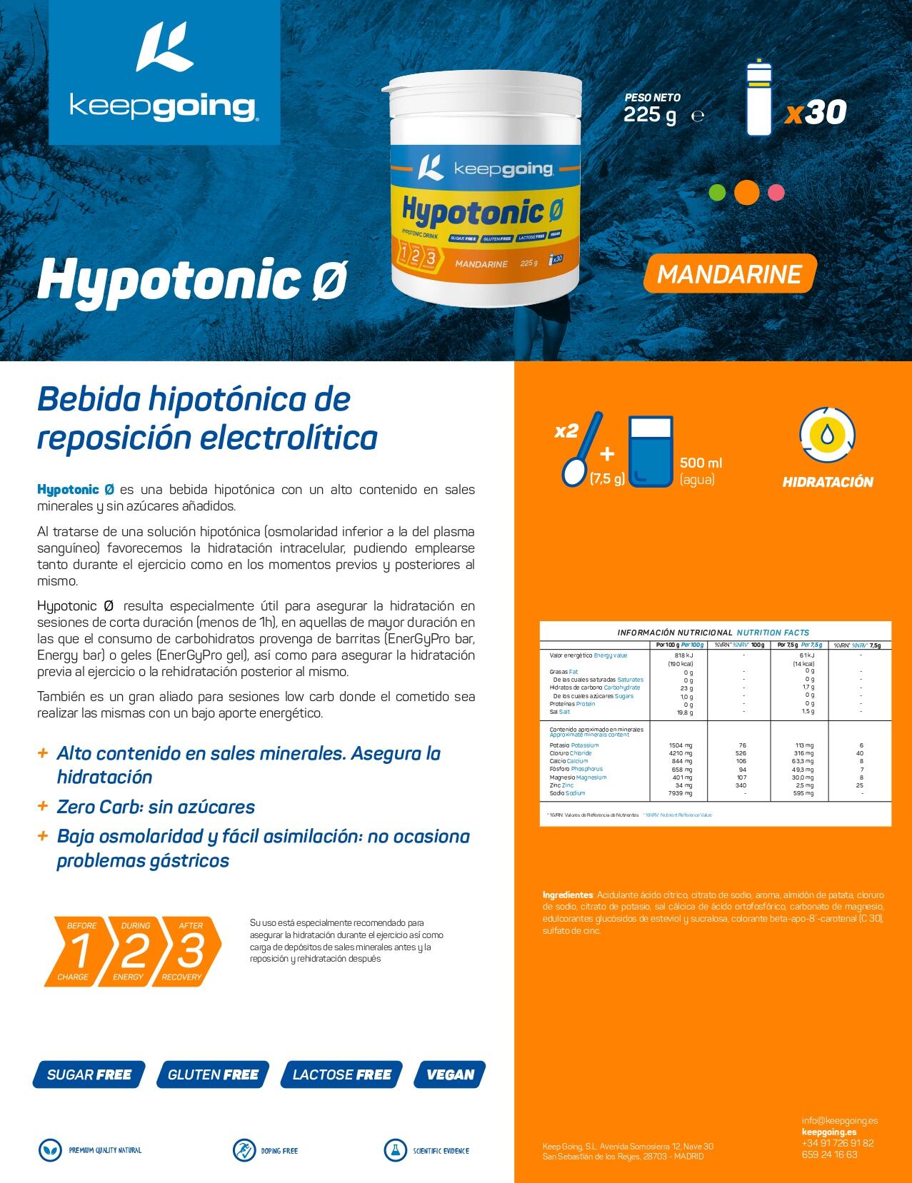 Bebida hipotónica en polvo "Hypotonic" Sabor Mandarina 225g 5/5