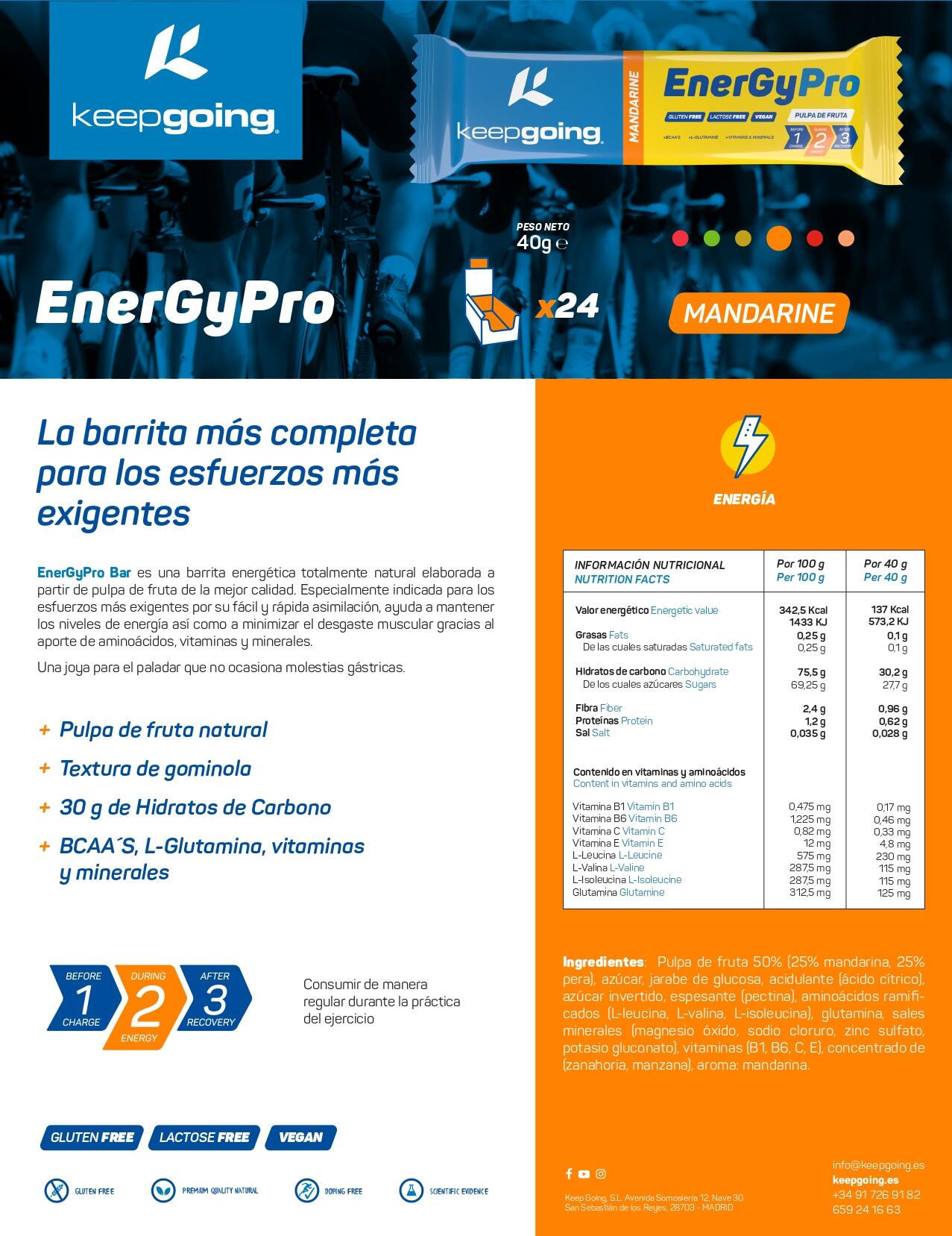 Barritas Energéticas Naturales Energía Pro "EnergyPro Bar" de Mandarina 24x40g 7/7