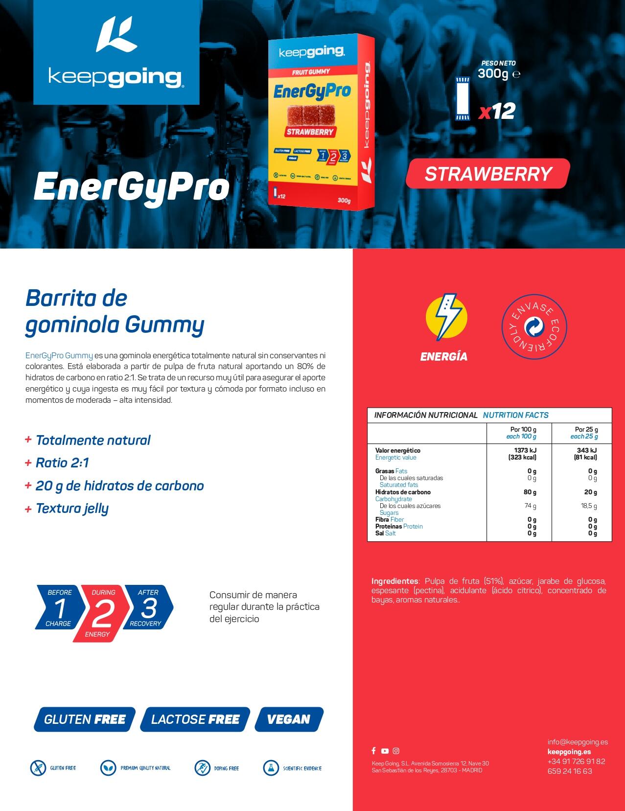 Gominolas energéticas de textura Jelly "EnerGyPro Gummy" Sabor fresa 300g 6/6