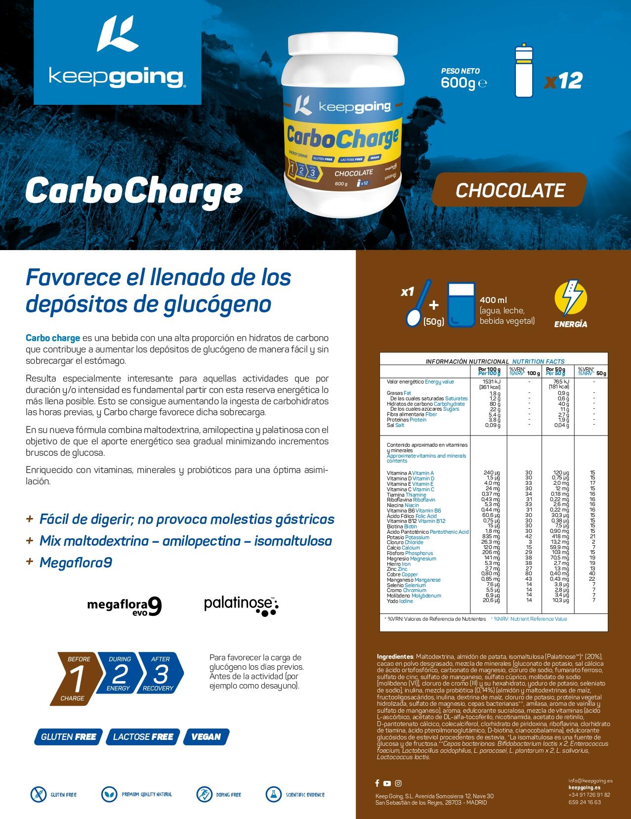 Bebida energética en polvo “Energy Carbo Charge” Sabor chocolate 600g 5/5