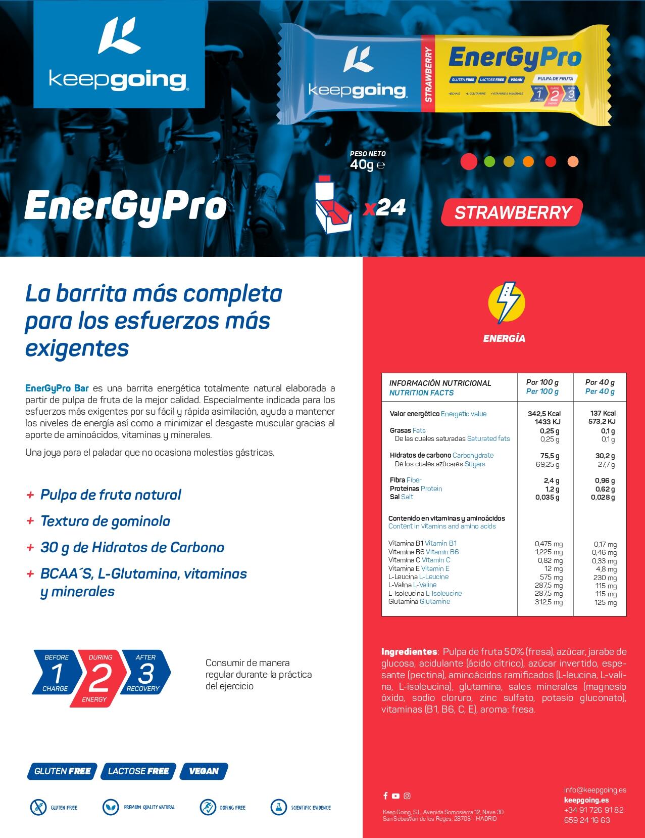 Barritas Energéticas Naturales Energía Pro "EnergyPro Bar" de Fresa 24x40g 7/7