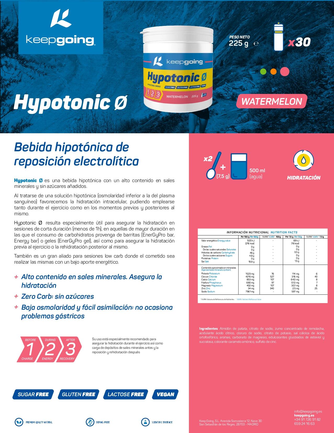 Bebida hipotónica en polvo "Hypotonic" Sabor Sandía 225g 5/5