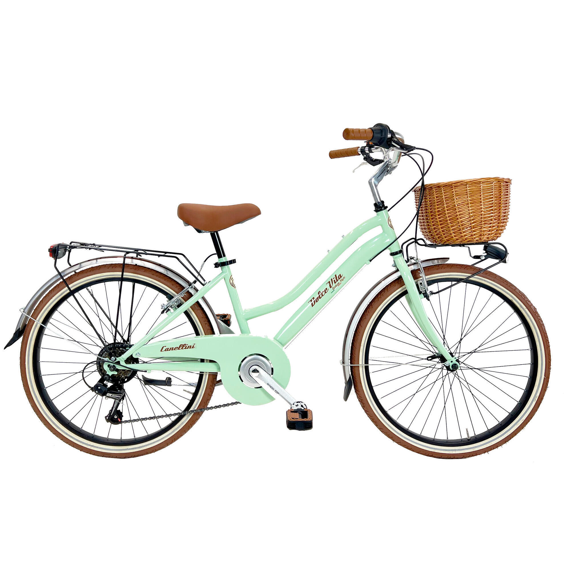 Rower Dziecięcy Dolce Vita by Canellini JUNIOR 24"  z koszykiem - Jasnozielony