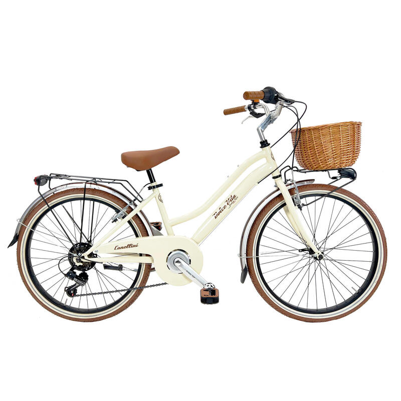 Bicicleta de menina Dolce Vita by Canellini JUNIOR 24" com cesto - Creme