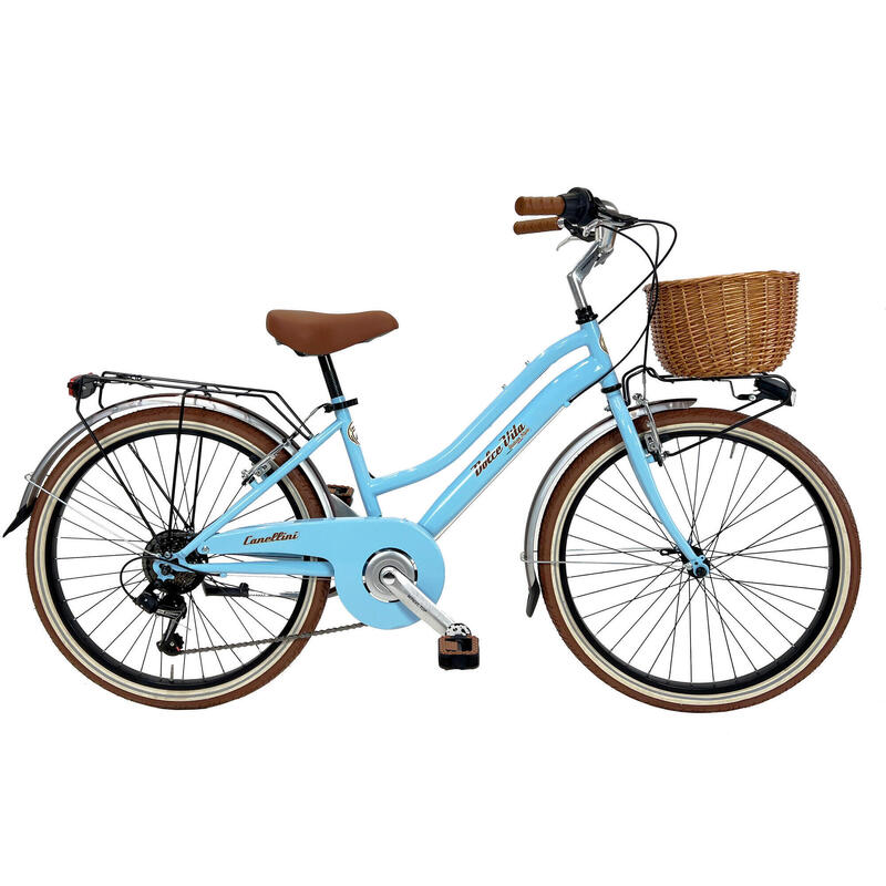 Bicicleta de menina Dolce Vita by Canellini JUNIOR 24" com cesto - Azul claro