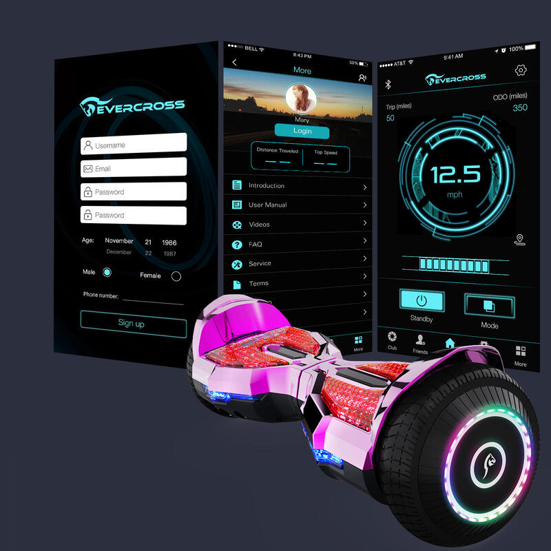 Hoverboards 6,5 Pouces avec Siège, Bluetooth App, 3 Lumières, avec Kart - EV2