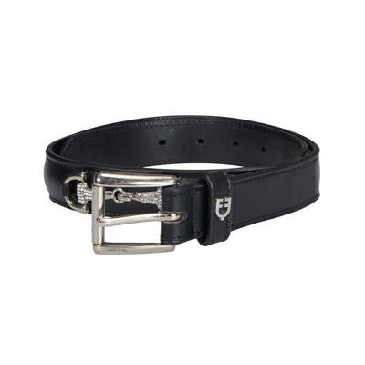 Leren riem met biezen en strass steentjes