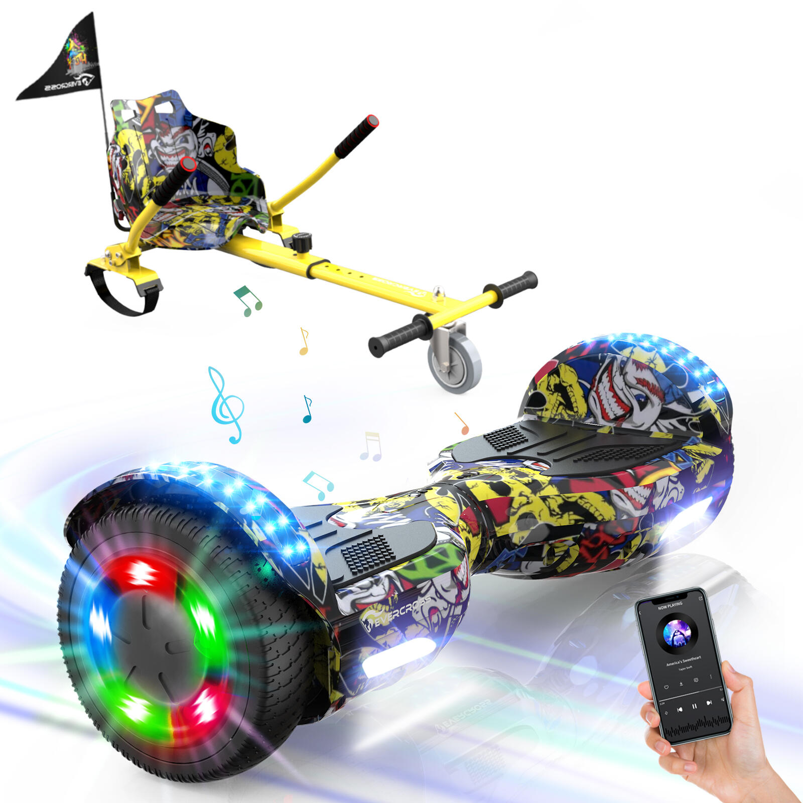 Hoverboards com assento 6,5" música bluetooth e luzes led - xp9 camuflagem