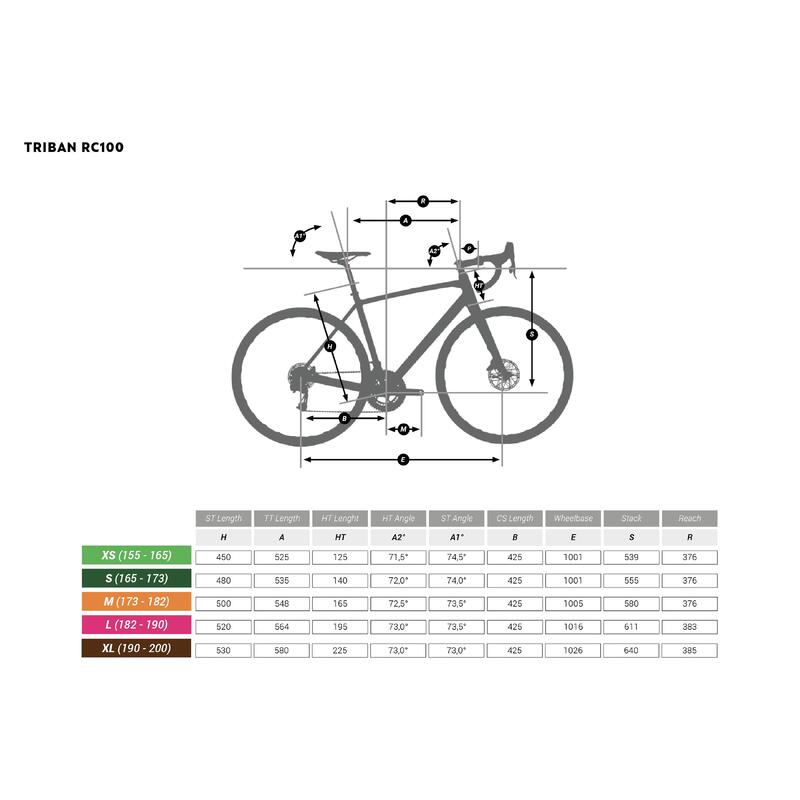 Seconde vie VELO ROUTE HOMME CYCLOTOURISME RC100 GRIS