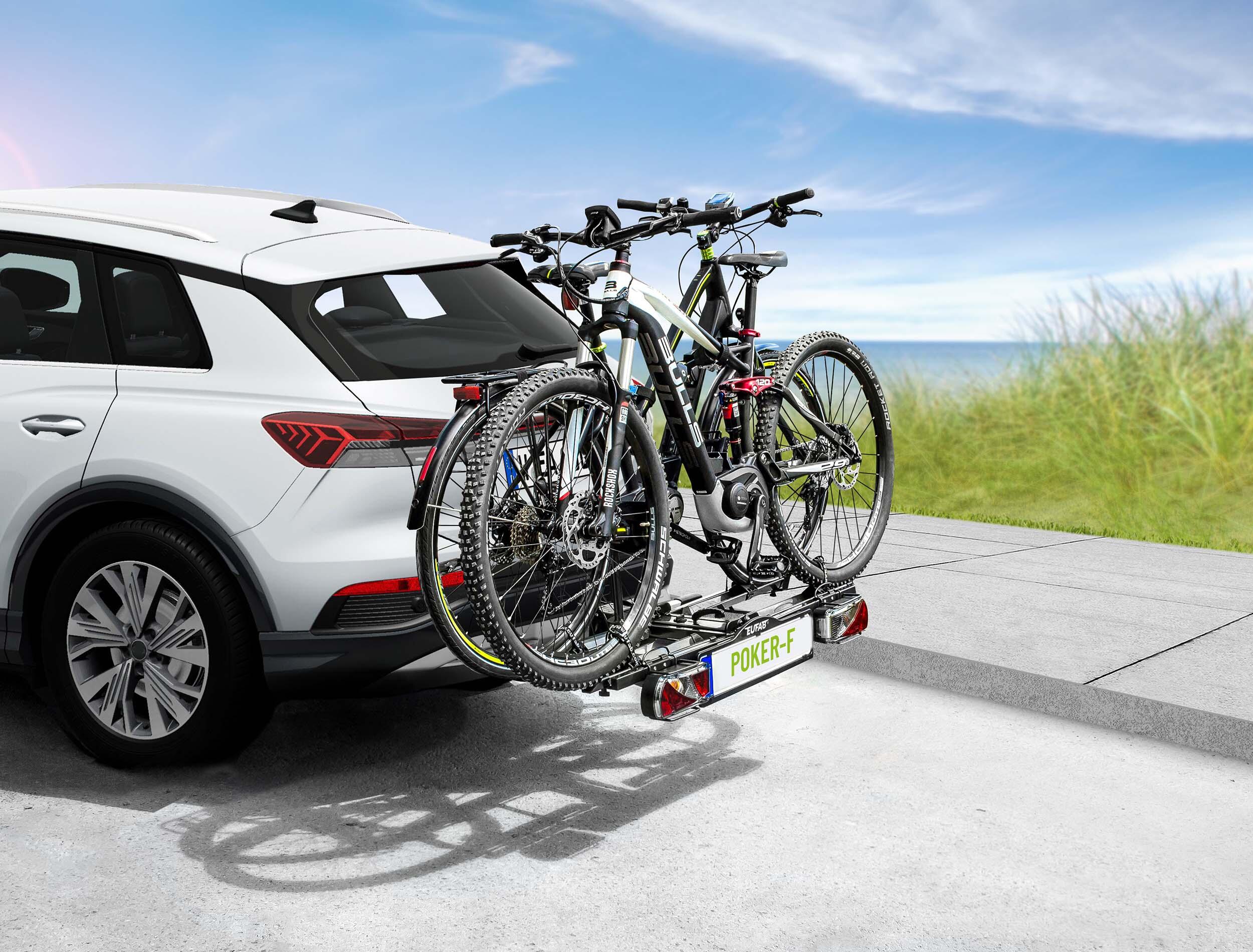 PORTE-VÉLOS 2 VÉLOS SUR ATTELAGE POKER-F PLIABLE ET BASCULANT - EUFAB 3/8