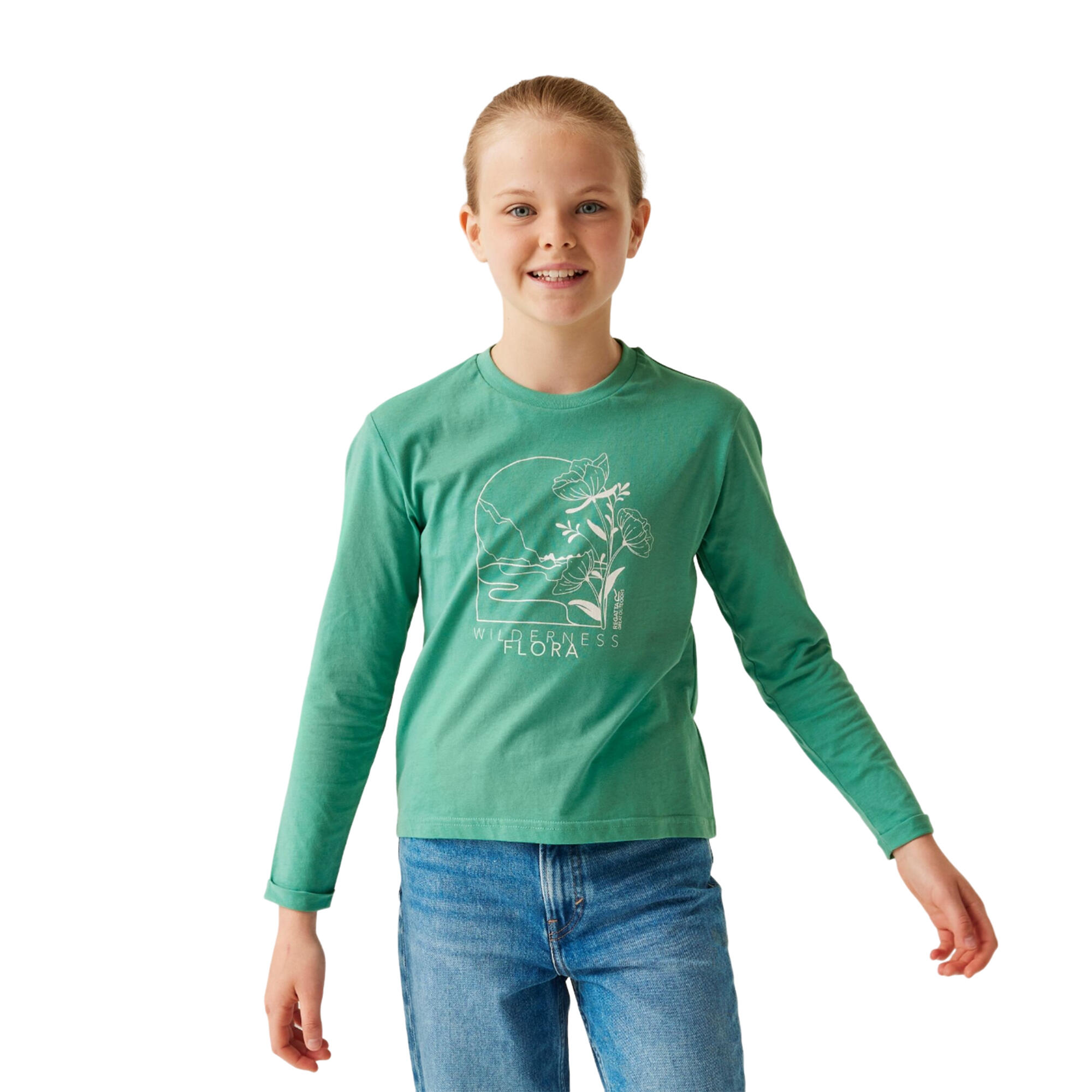 Tshirt Motif/style Fleur Et Montagne WENBIE Enfant (Vieux Vert) 3/5