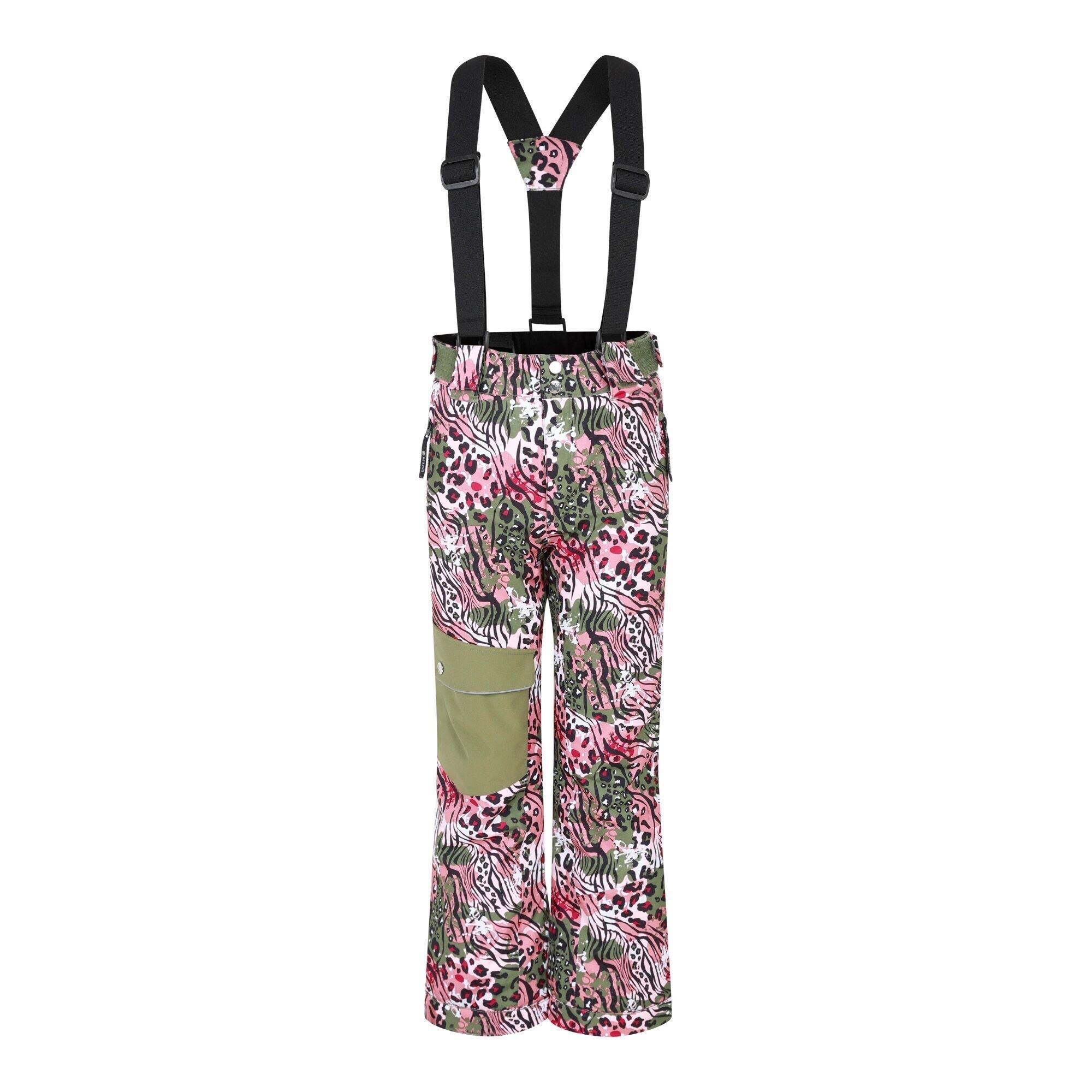 DARE 2B Childrens/Kids Pow Leopard Print Ski Trousers (Olivine Green)