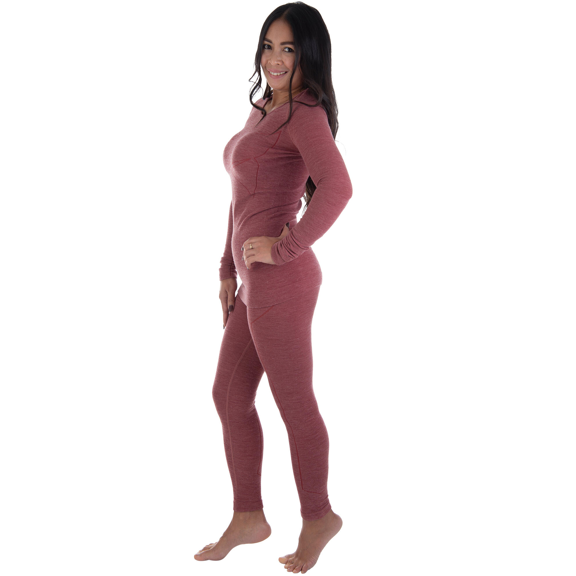 Damen Skiunterwäsche Set Funktionsshirt Leggings Merinowolle seamless warm 3/7
