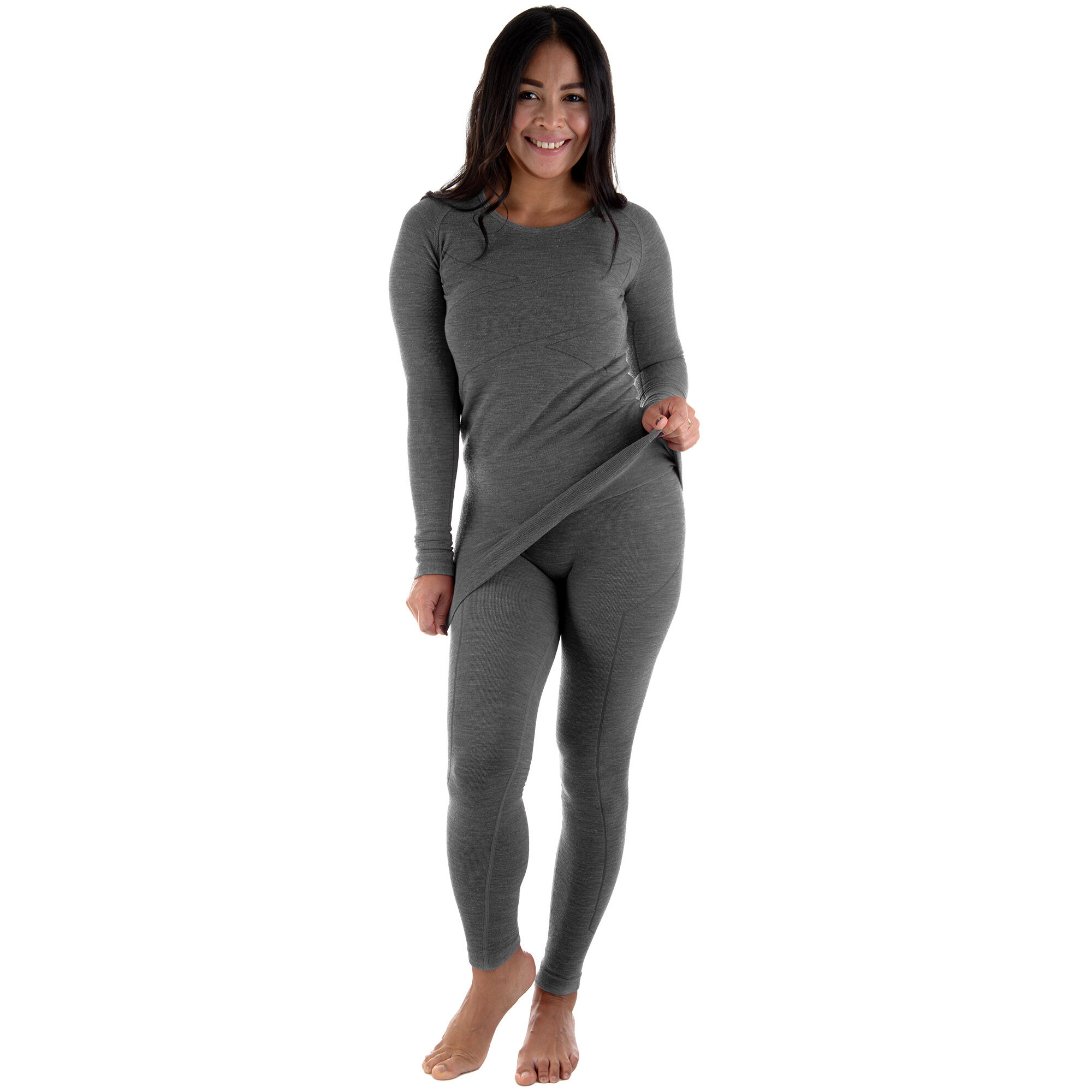 BLACK SNAKE Thermounterwäsche Set Damen mit Merino-Wolle | Hemd + Hose | Grau Melange