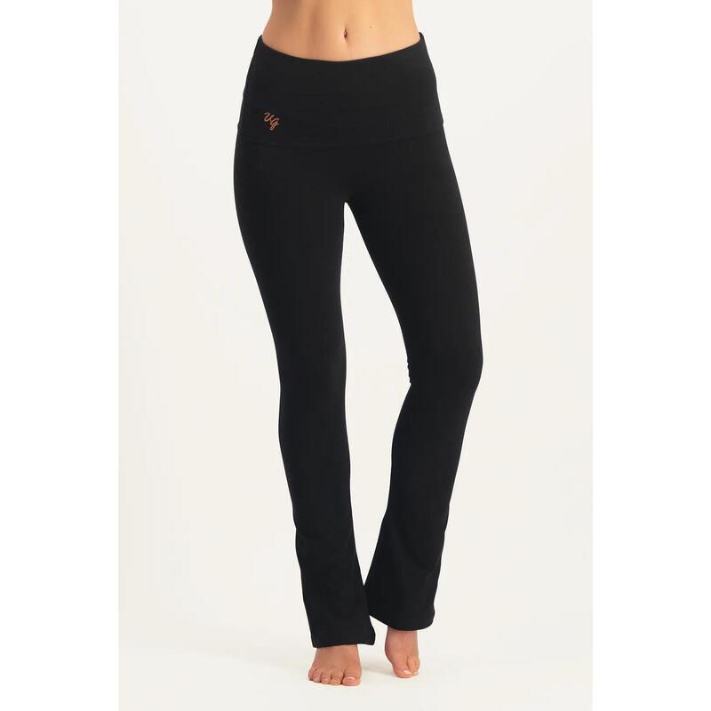 Pranafied - Trendy yogalegging met omslagband en wijde pijpen - Onyx Black