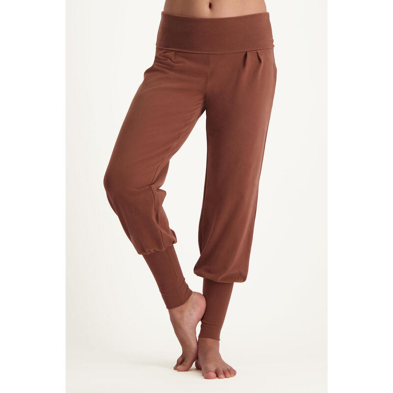 Devi - Comfortabele loosefit aladdin broek met omslagband- bio katoen- Mocca