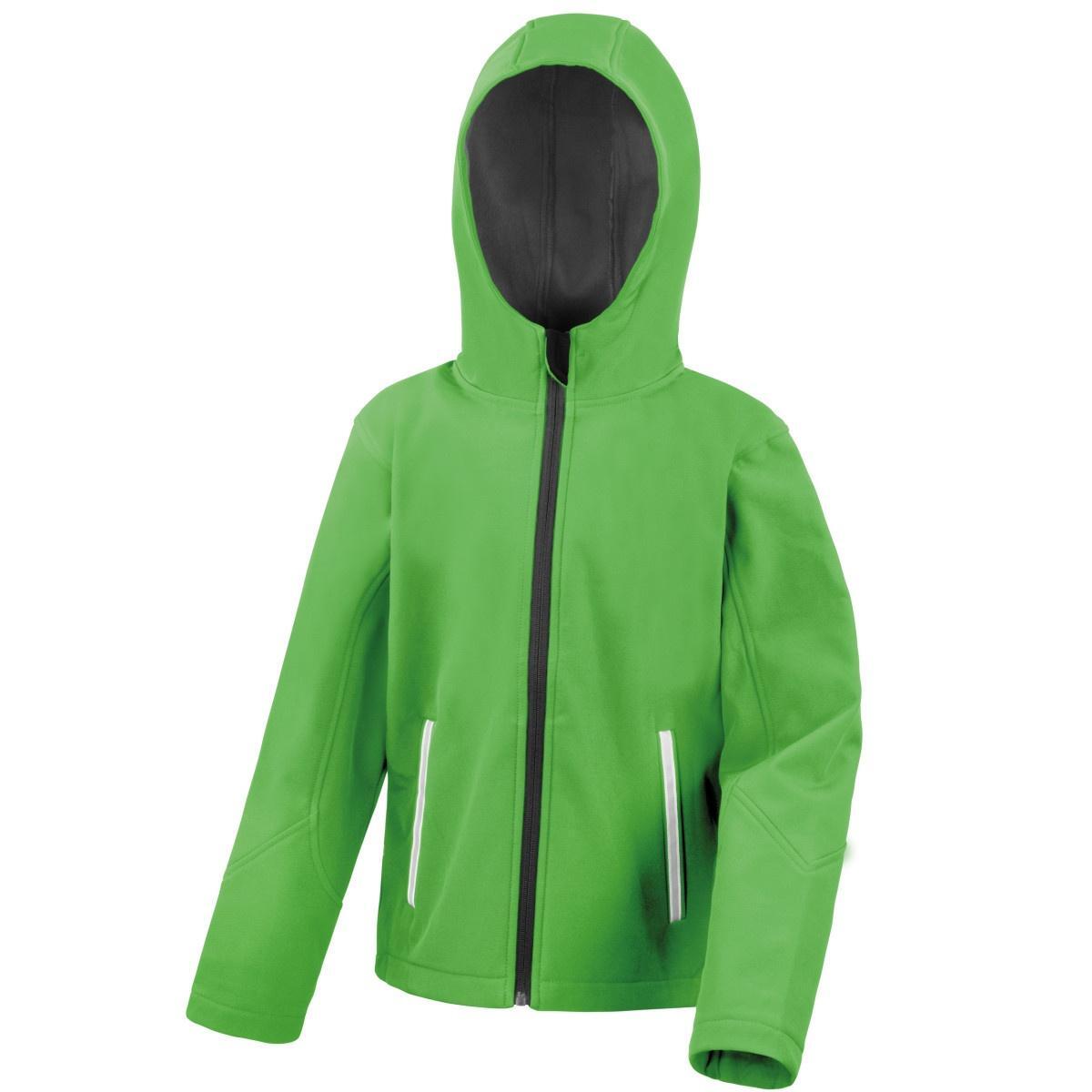 Core Kids Unisex Junior Hooded Softshell Jacket (Vívido Verde/Preto) 2/3