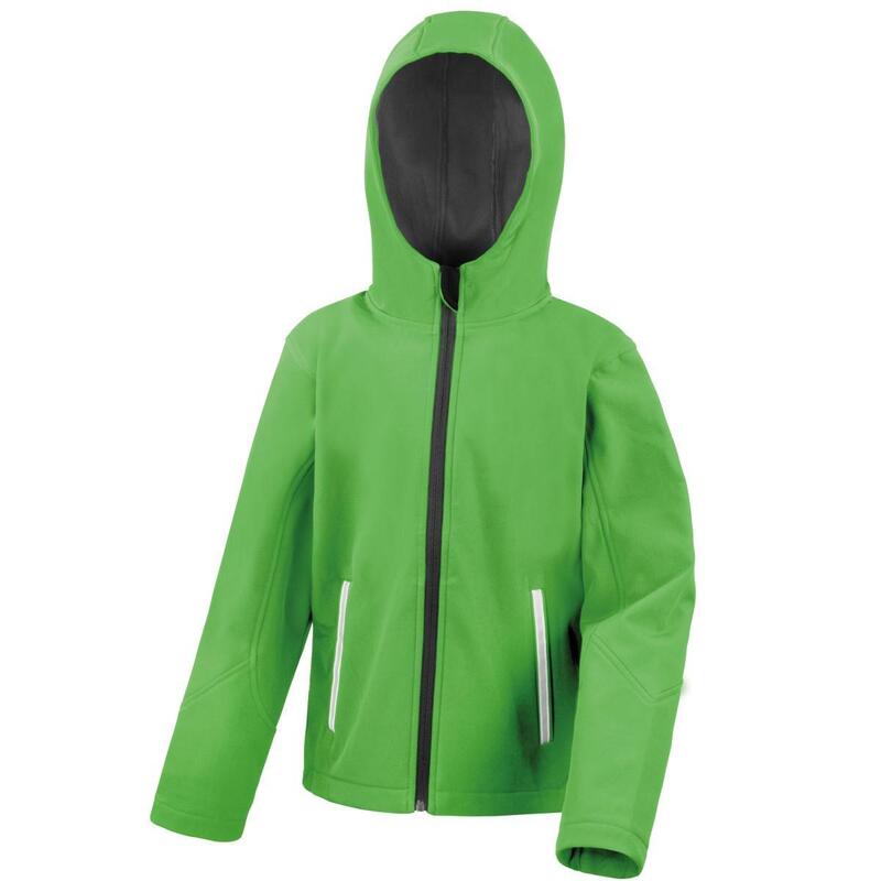 Core Kids Unisex Junior Hooded Softshell Jacket (Levendig groen/zwart)