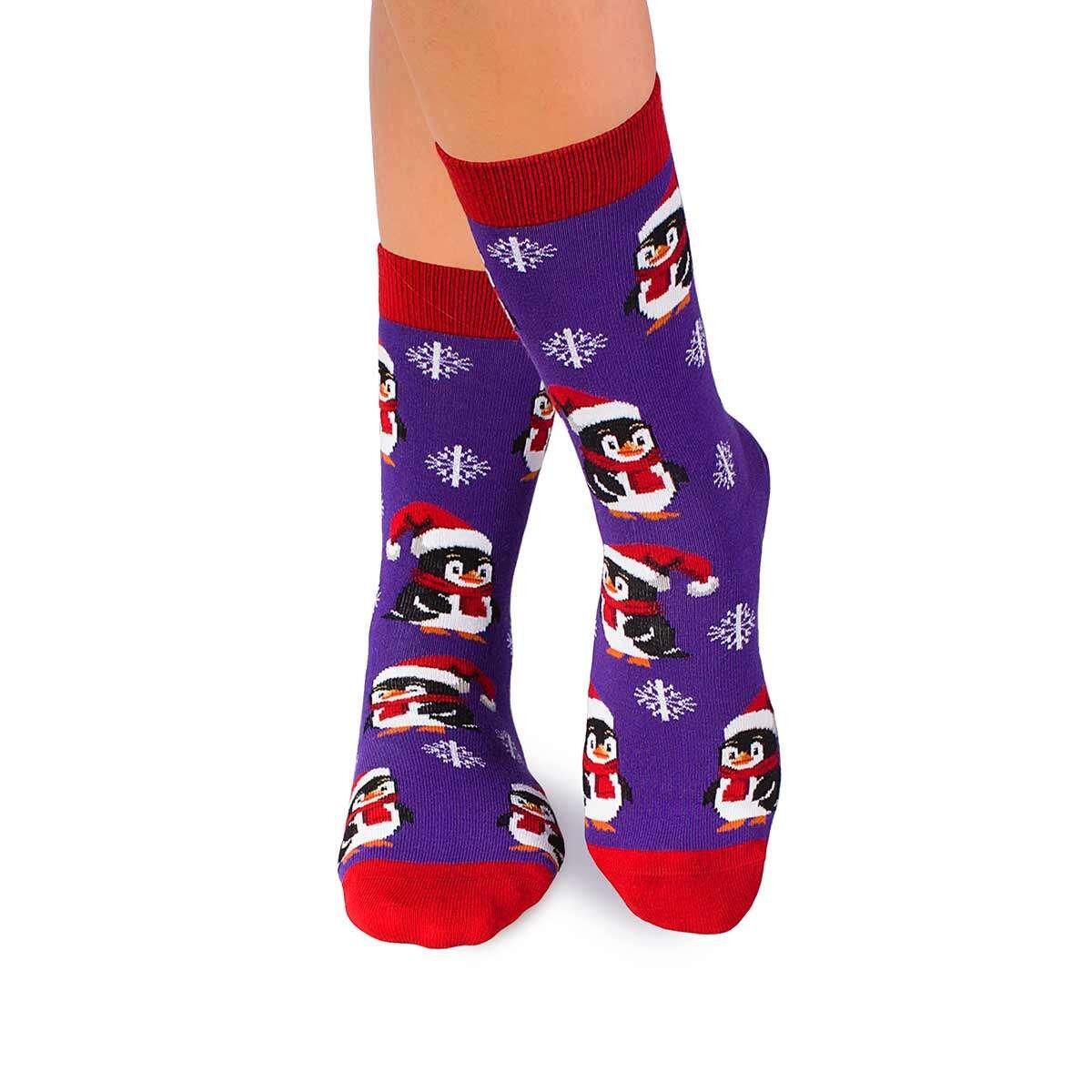 Sosete bumbac de craciun Colour Cotton Pinguin Fericit Violet