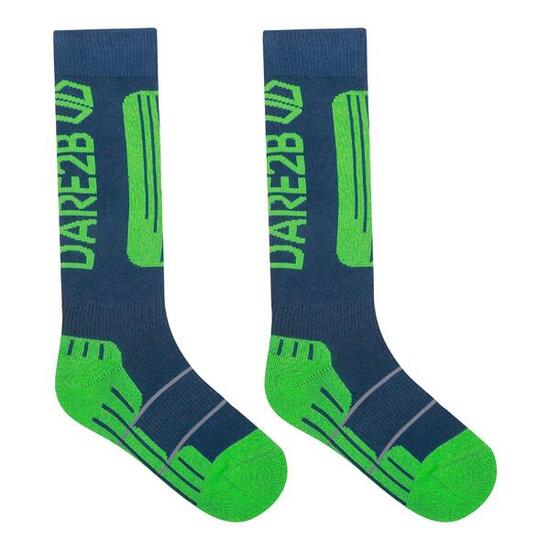 Chaussettes De Ski Enfant (Denim Sombre / Vert Clair)