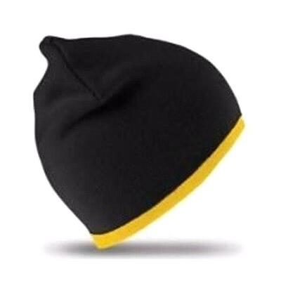 Unisex reversible fashion fit winter beanie hat (zwart/geel)