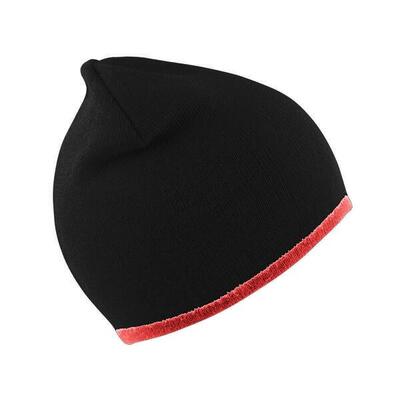Unisex reversible fashion fit winter beanie hat (zwart/rood)