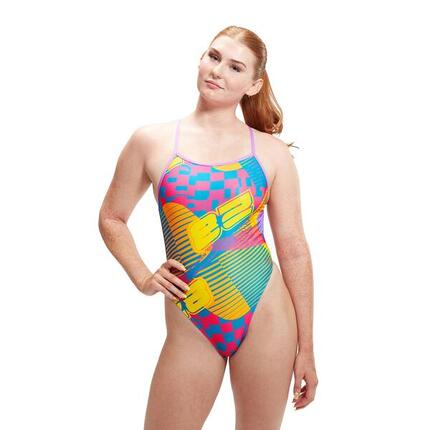 Maillot de bain femme Speedo Allover Digital Vback rose éclatant/lime