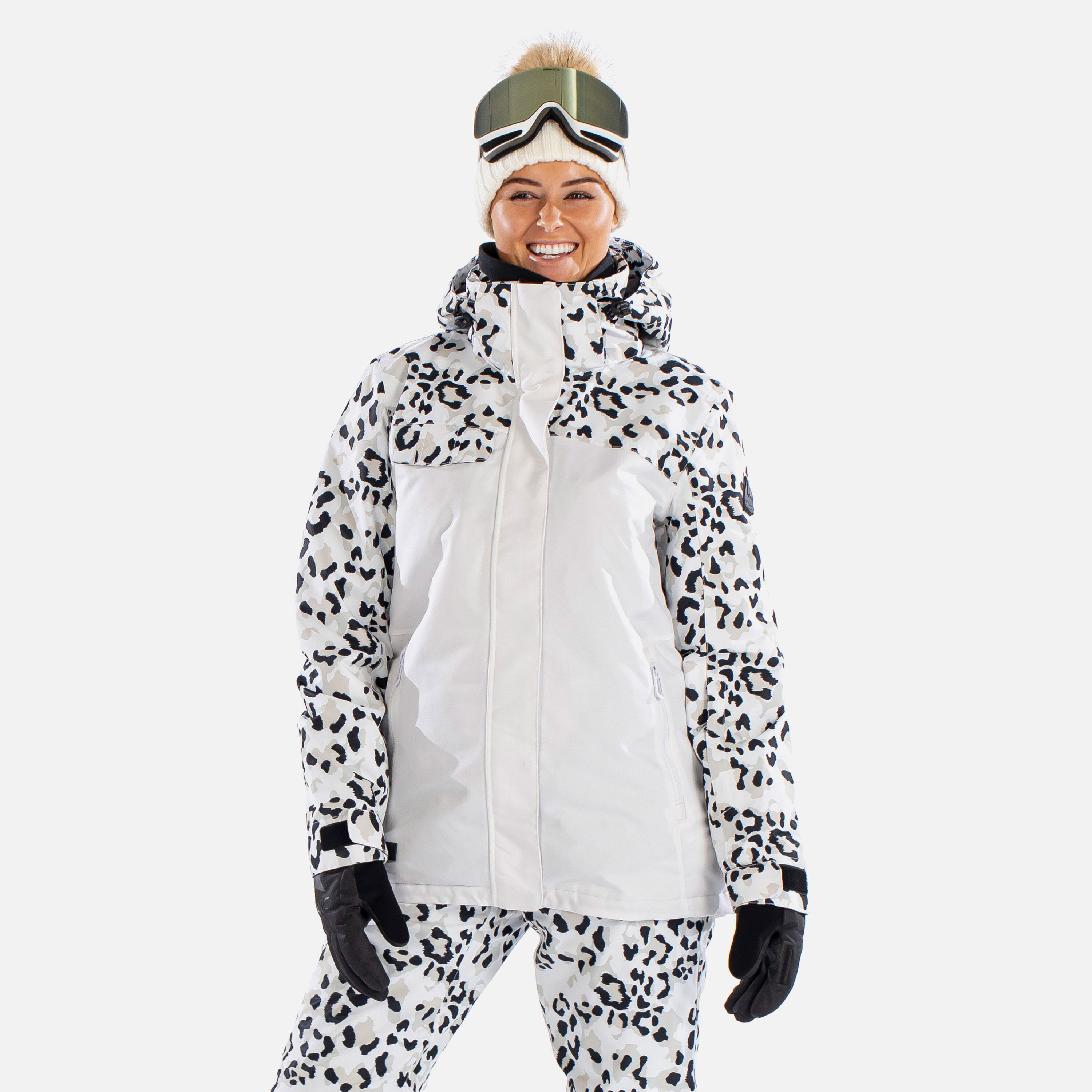 SURFANIC Carve Womens Animal Camo Ski Jacket White