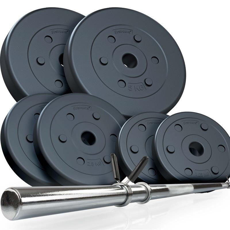 Set de haltere, 30 mm, 17.5 KG 17,5 KG (2x5 KG + 2x2,5 KG + 2x1,25 KG), cromat,