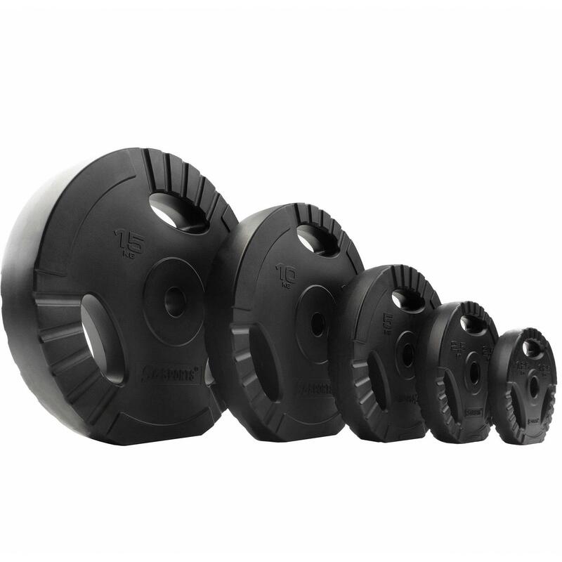 Set placi greutate plastic ciment 2.5 KG (2x1.25 KG) 30 și 31mm grip negru