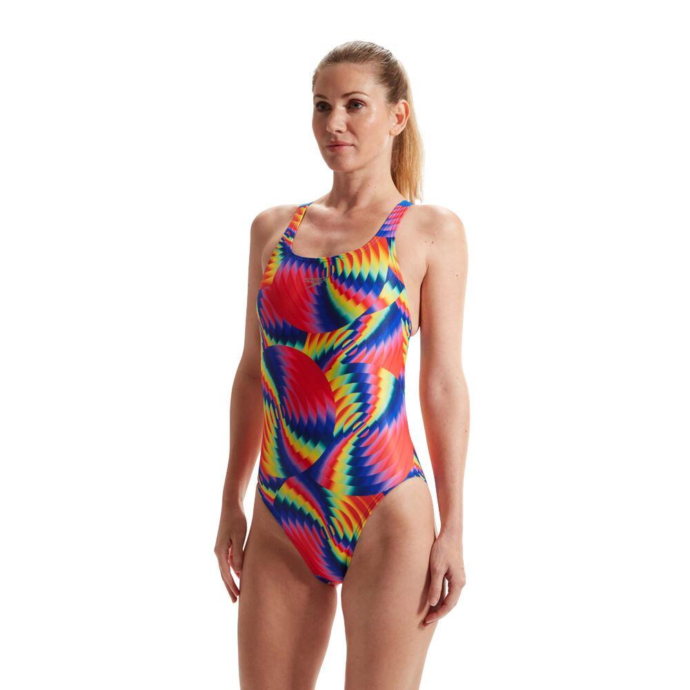 Speedo Women's Placement Digital Powerback Swimsuit - Red/Blue - UK 40