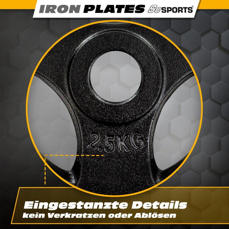 Set placi de greutate 10 kg (4 x 2 5 kg) 30 si 31 mm cu grip fonta negru