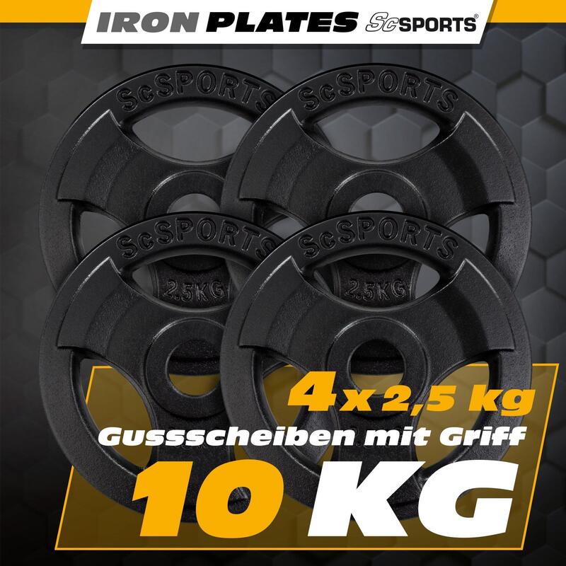 Set placi de greutate 10 kg (4 x 2 5 kg) 30 si 31 mm cu grip fonta negru