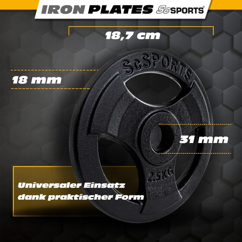 Set placi de greutate 10 kg (4 x 2 5 kg) 30 si 31 mm cu grip fonta negru
