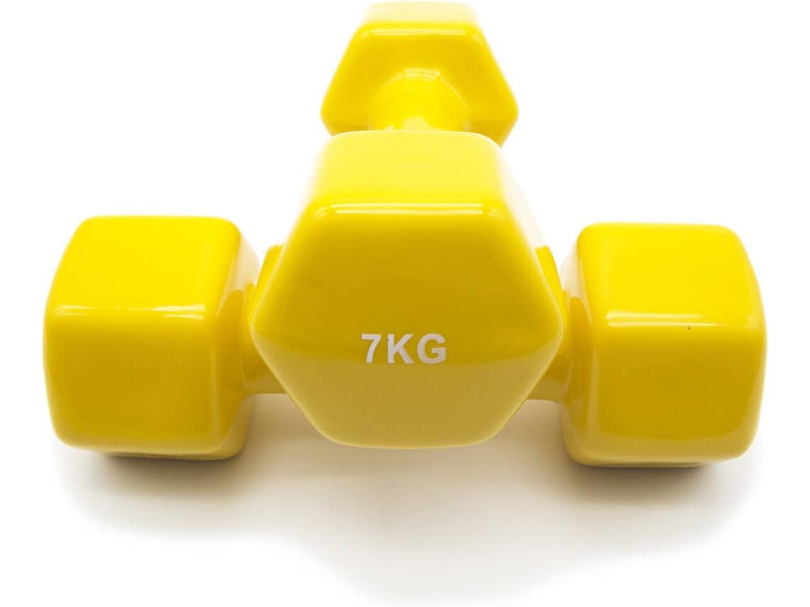 2 Unidades 7 kg Mancuernas Pesas Hexagonales de Vinilo Fitness Gimnasia Amarillo 2/3