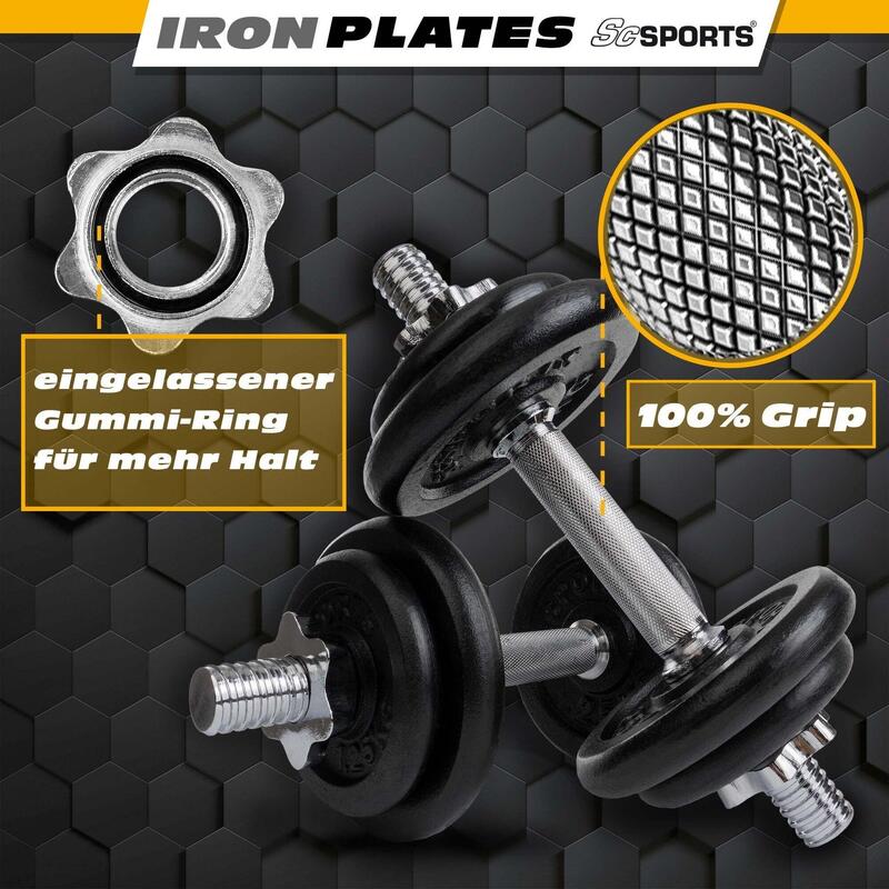 Set 2 gantere 30 kg 30 mm 8 x 2.5 kg si 4 x 1.25 kg negru si argintiu