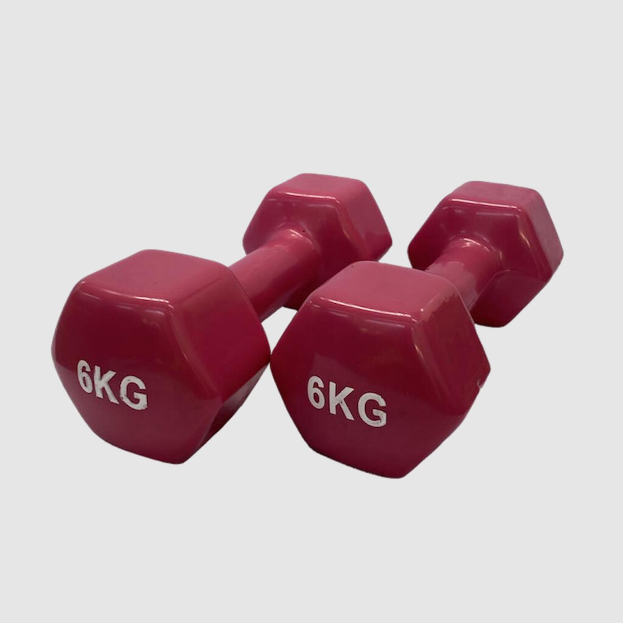2 Unidades 6 kg Mancuernas Pesas Hexagonales de Vinilo Fitness Gimnasia Rojo 2/3