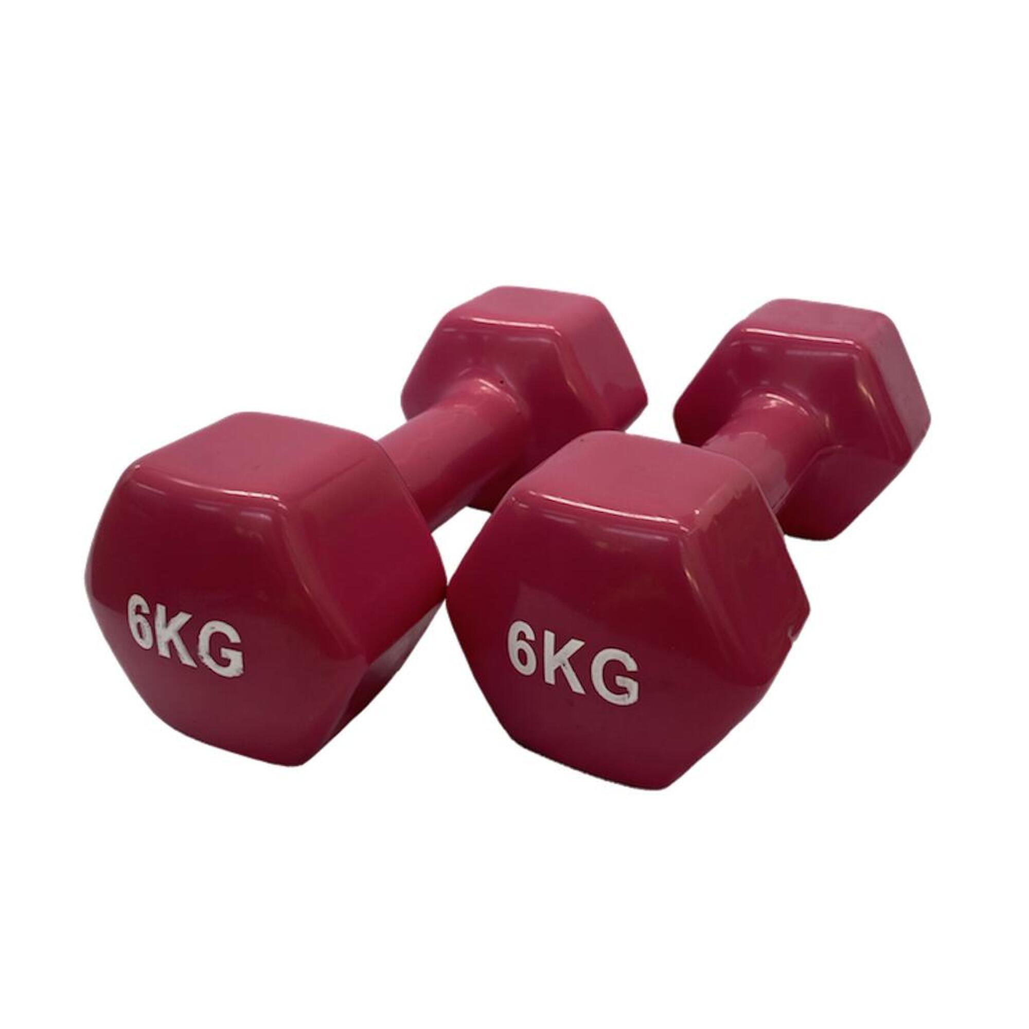 OZIO FITNESS 2 Unidades 6 kg Mancuernas Pesas Hexagonales de Vinilo Fitness Gimnasia Rojo