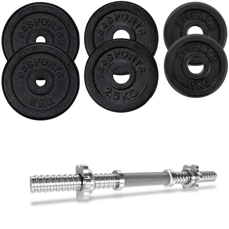 Set de gantere 20 kg 2 x 5 kg 2 x 25 kg 2 x 125 kg 6 piese negru