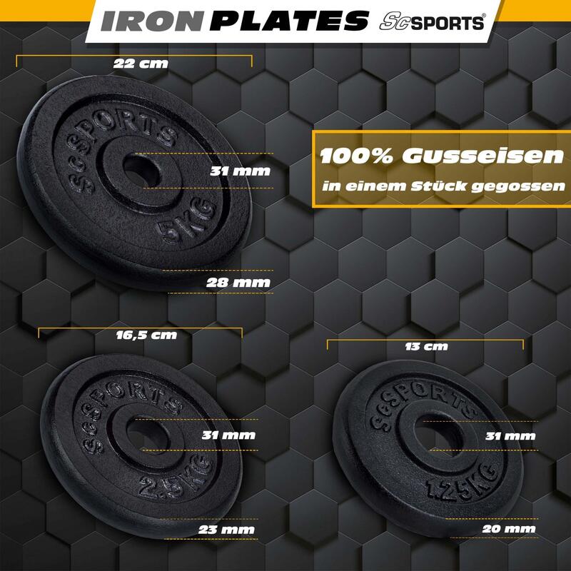Set de gantere 20 kg 2 x 5 kg 2 x 25 kg 2 x 125 kg 6 piese negru