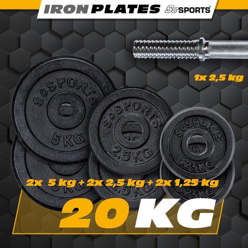 Set de gantere 20 kg 2 x 5 kg 2 x 25 kg 2 x 125 kg 6 piese negru