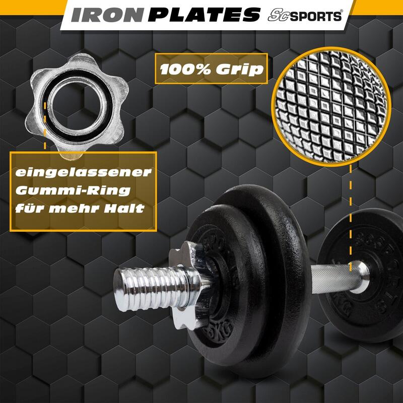 Set de gantere 20 kg 2 x 5 kg 2 x 25 kg 2 x 125 kg 6 piese negru
