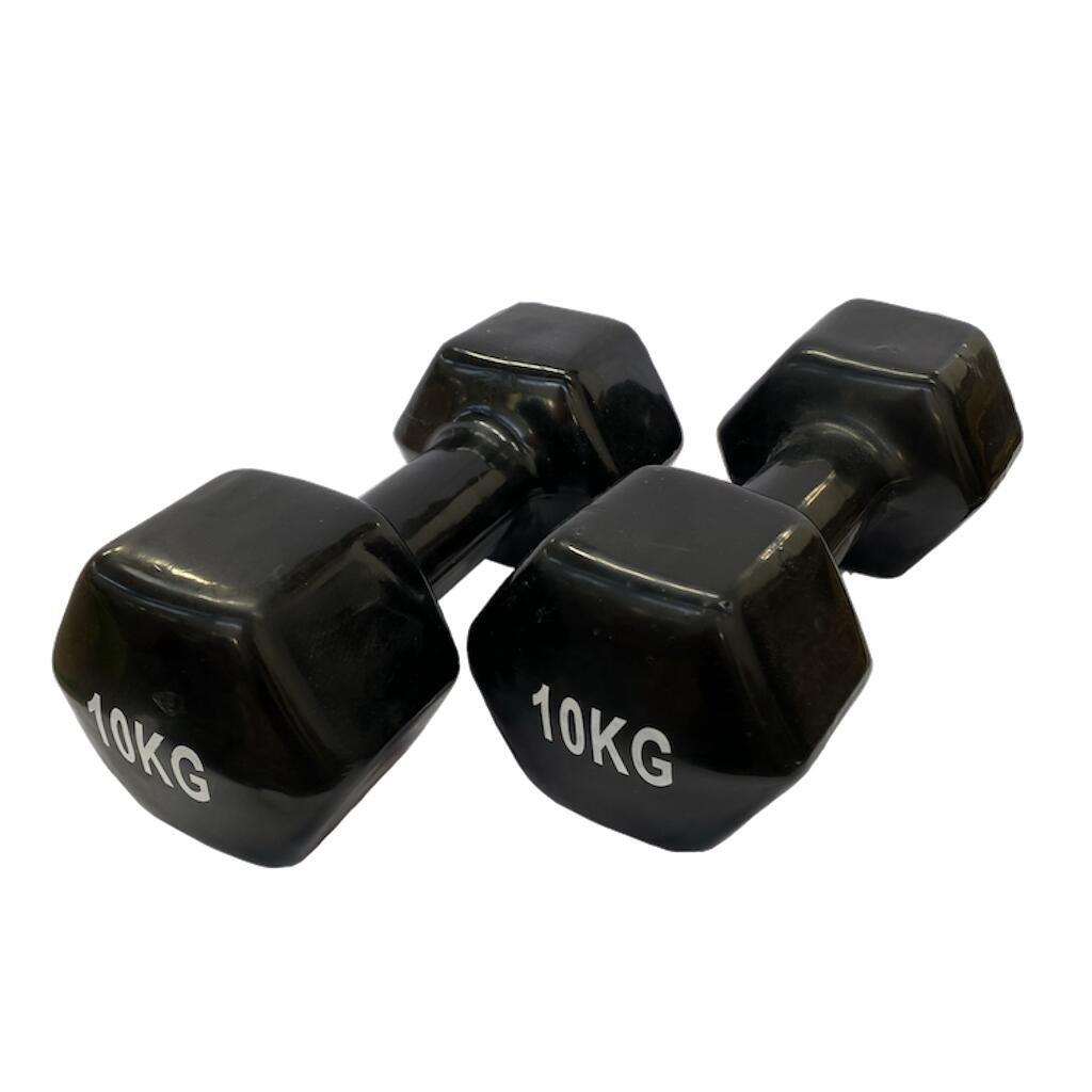 OZIO FITNESS 2 Unidades 10 kg Mancuernas Pesas Hexagonales de Vinilo Fitness Gimnasia Negro