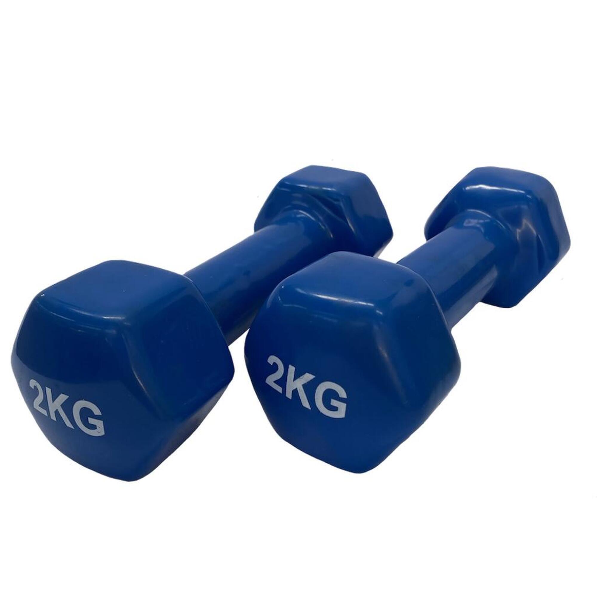OZIO FITNESS 2 Unidades 2 kg Mancuernas Pesas Hexagonales de Vinilo Fitness Gimnasia Azul