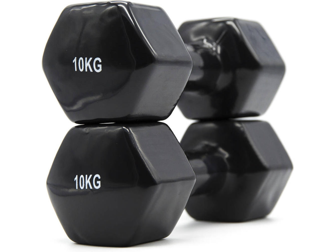 2 Unidades 10 kg Mancuernas Pesas Hexagonales de Vinilo Fitness Gimnasia Negro 3/3