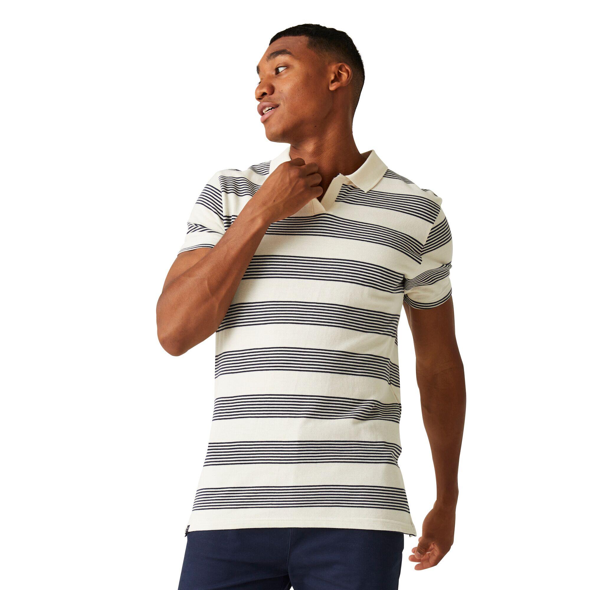 Mens Tempete Stripe Polo Shirt (Antique White/Navy) 4/5