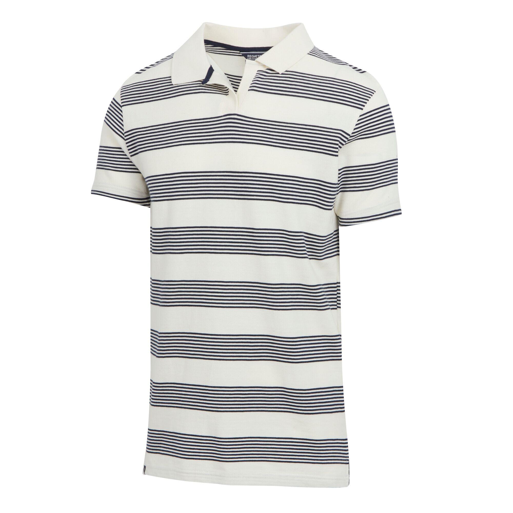 Mens Tempete Stripe Polo Shirt (Antique White/Navy) 3/5