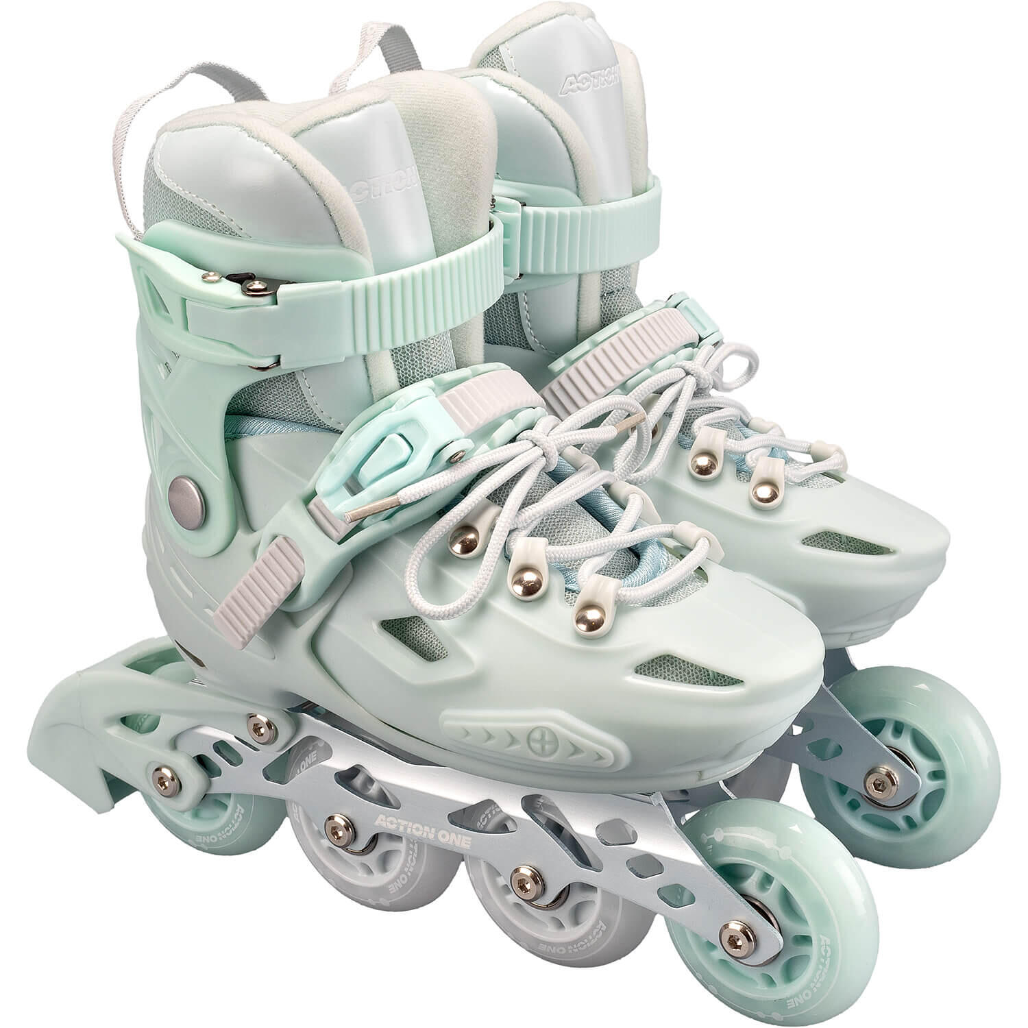 Role reglabile Pastel Mint Green, roti luminoase silicon, sina aluminiu,M(32-35)