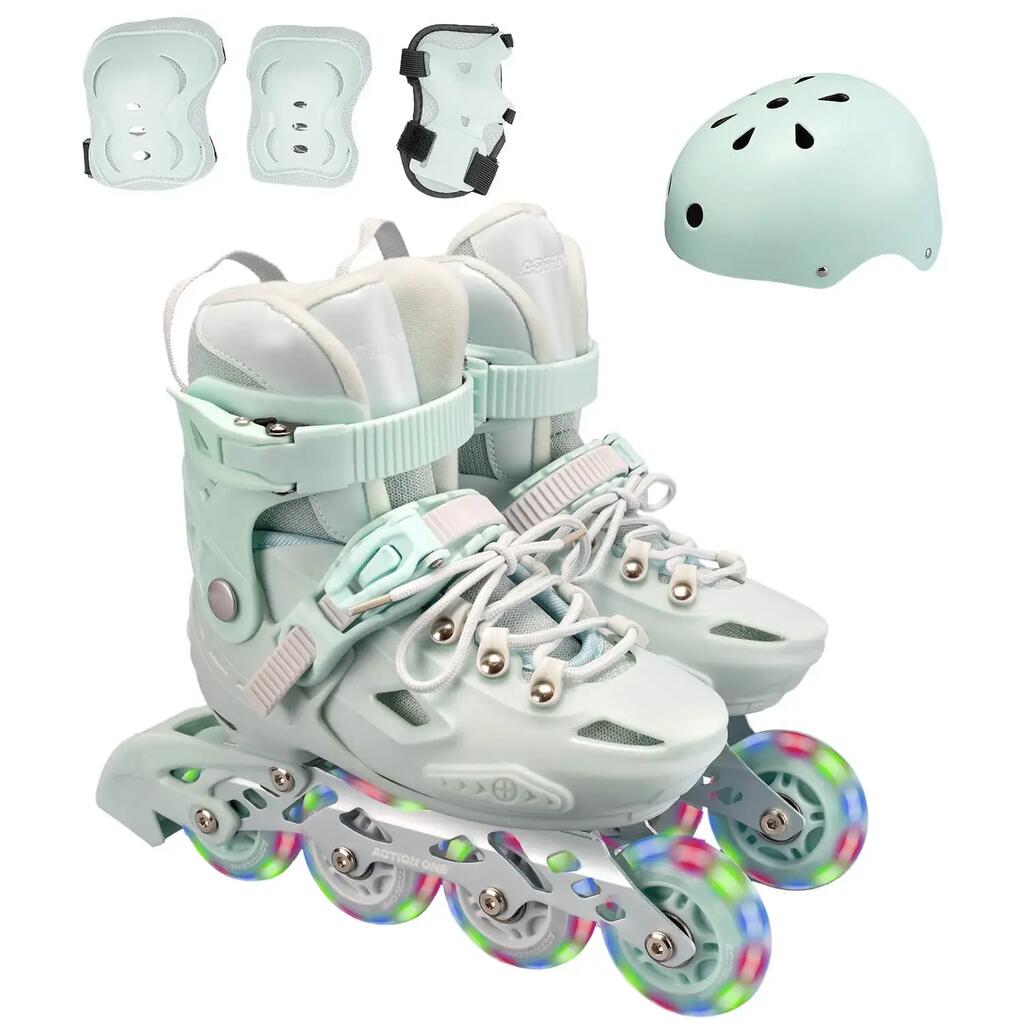 Комплект ролкови кънки Pastel Mint Green, M (32-35), каска, протектори