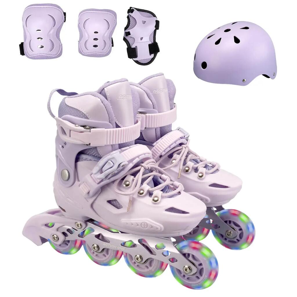 Комплект ролкови кънки Pastel Lila, S (28-31), каска, протектори, чанта